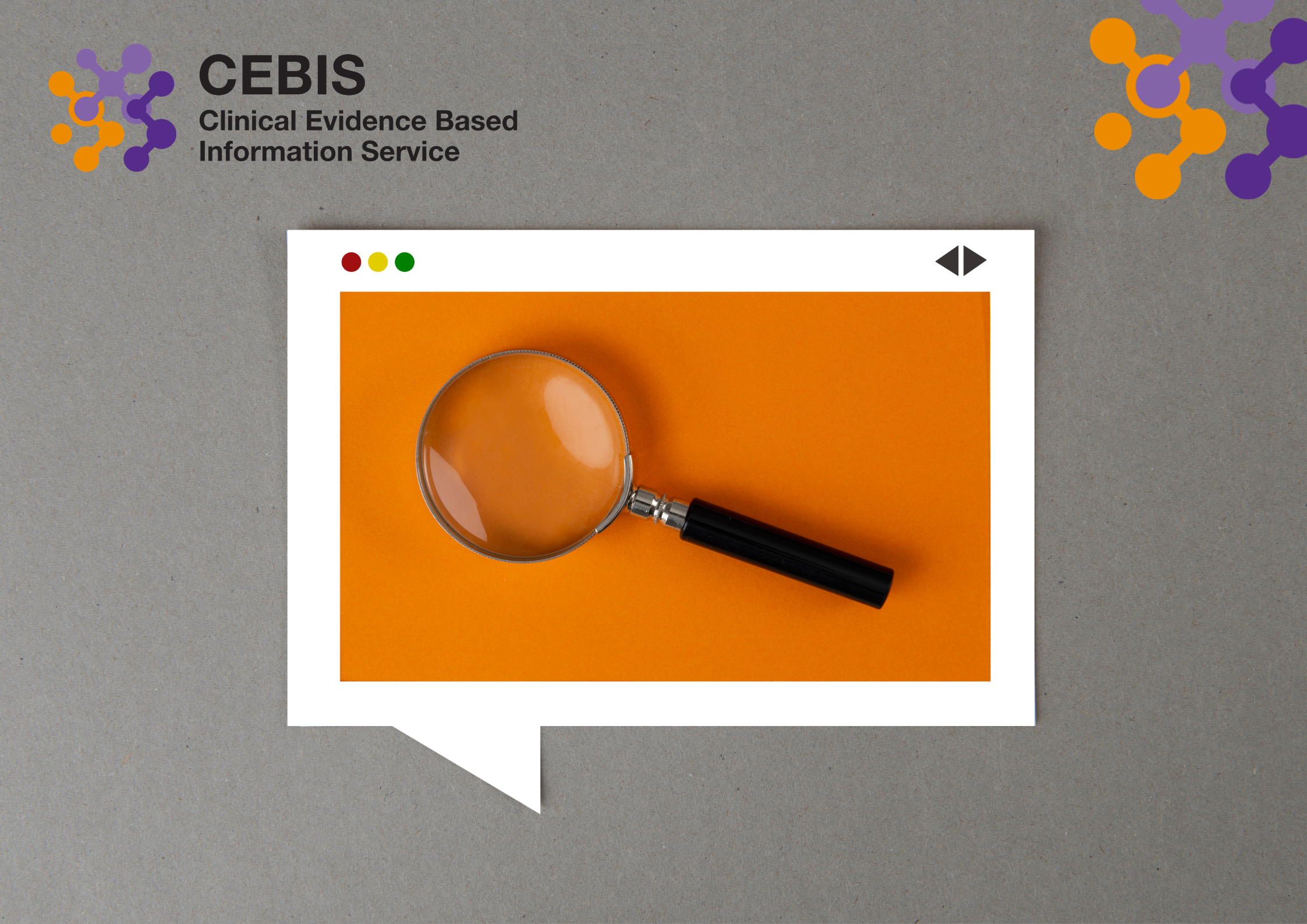 Image of a magnifying glass overlayed on a cardboard cutout of a website browser, represeting online searching.