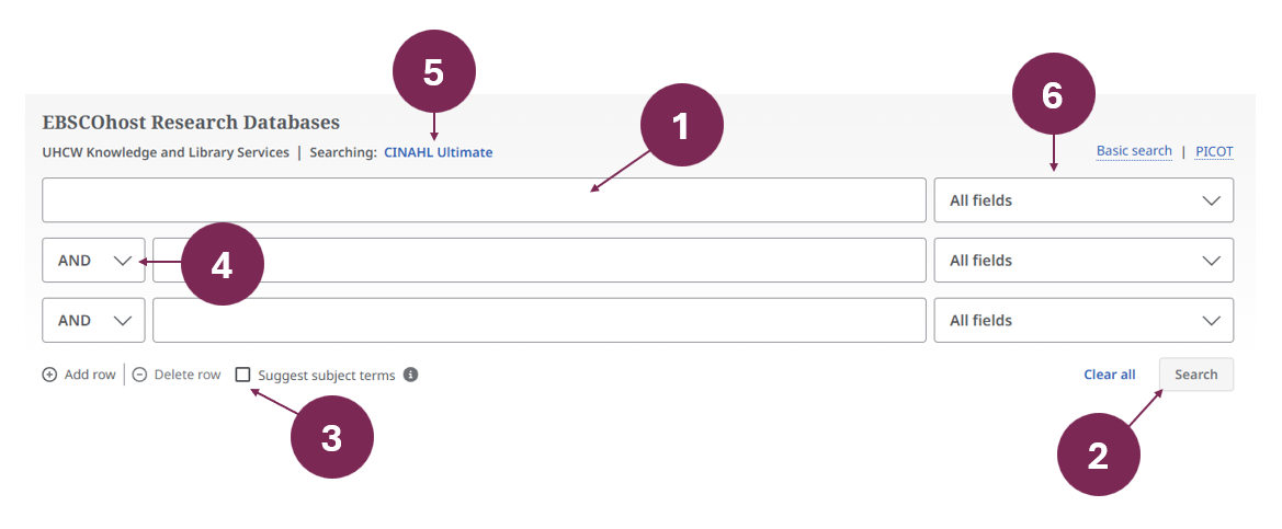Screenshot of EBSCOhost search screen.